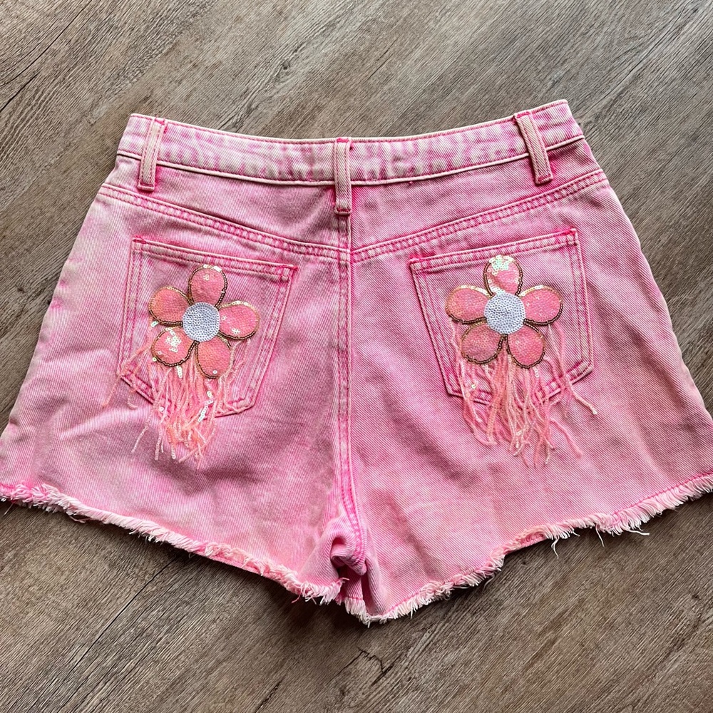 Pink Flower Jean Shorts